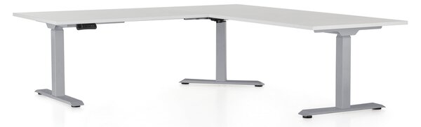 Výškově nastavitelný stůl OfficeTech Angle, 180 x 200 cm, šedá podnož, světle šedá