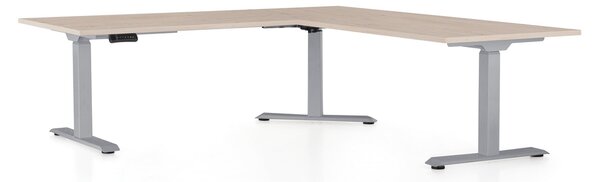 Výškově nastavitelný stůl OfficeTech Angle, 180 x 200 cm, šedá podnož, dub