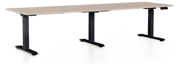 Výškově nastavitelný stůl OfficeTech Long, 260 x 80 cm, černá podnož, dub