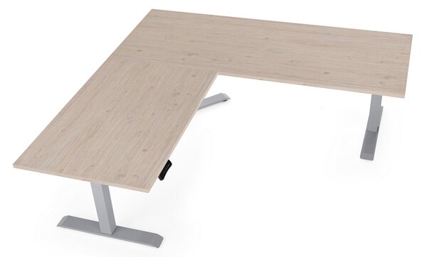 Výškově nastavitelný stůl OfficeTech Angle, 180 x 200 cm, šedá podnož, dub