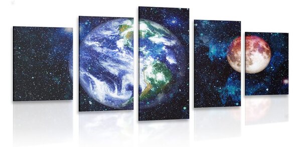 5-dílný obraz planeta Země a červený Měsíc