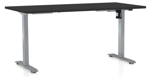 Výškově nastavitelný stůl OfficeTech A, 160 x 80 cm, šedá podnož, černá