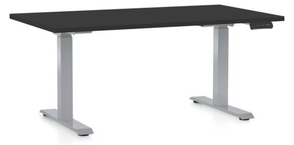 Výškově nastavitelný stůl OfficeTech D, 140 x 80 cm, šedá podnož, černá