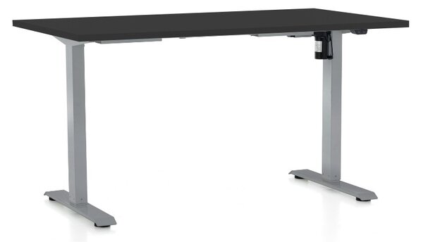 Výškově nastavitelný stůl OfficeTech A, 140 x 80 cm, šedá podnož, černá