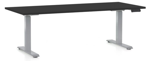 Výškově nastavitelný stůl OfficeTech D, 180 x 80 cm, šedá podnož, černá