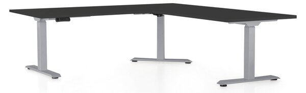 Výškově nastavitelný stůl OfficeTech Angle, 180 x 200 cm, šedá podnož, černá