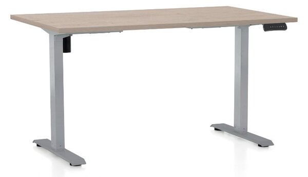 Výškově nastavitelný stůl OfficeTech B, 120 x 80 cm, šedá podnož, dub