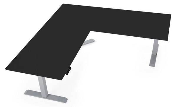 Výškově nastavitelný stůl OfficeTech Angle, 180 x 200 cm, šedá podnož, černá