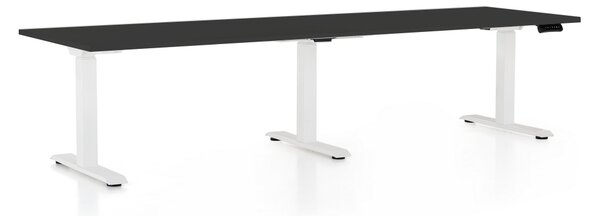 Výškově nastavitelný stůl OfficeTech Long, 260 x 80 cm, bílá podnož, černá