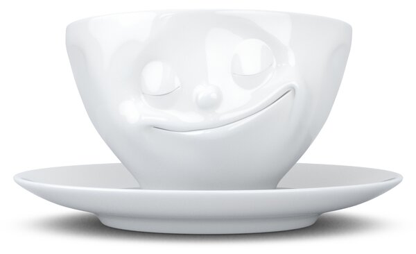 Šťastný šálek a podšálek na kávu, cappuccino, čaj 200 ml, 58products (bílý porcelán)