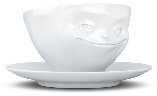Smějící se šálek a podšálek na kávu, cappuccino, čaj 200 ml, 58products (bílý porcelán)