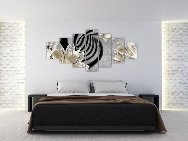 Obraz - 3D zlaté květy (210x100 cm)