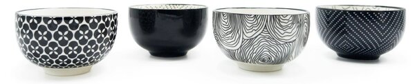 Porcelánová miska Bredemeijer Pucheng, černobílá, minimalistické vzory, set 4 ks, 200 ml