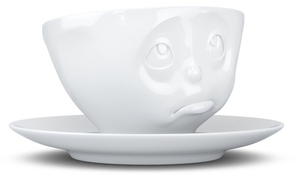 Smutný šálek a podšálek na kávu, cappuccino, čaj 200 ml, 58products (bílý porcelán)