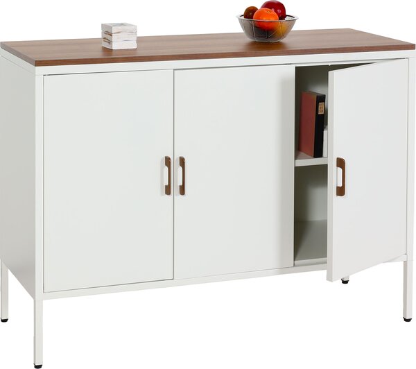 Komoda HWC-L84, píborník píborník, 3 dveře kov 90x120x40cm, potaený melaminem bílá