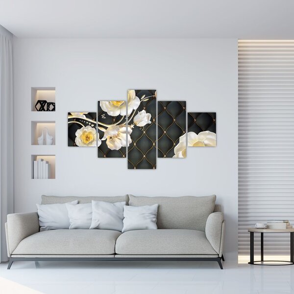 Obraz bílých květů růží (125x70 cm)