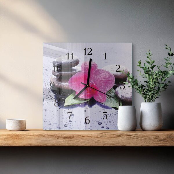 Skleněné hodiny na stěnu Orchidej zskc-30x30-00178091