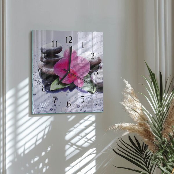 Skleněné hodiny na stěnu Orchidej zskc-30x30-00178091