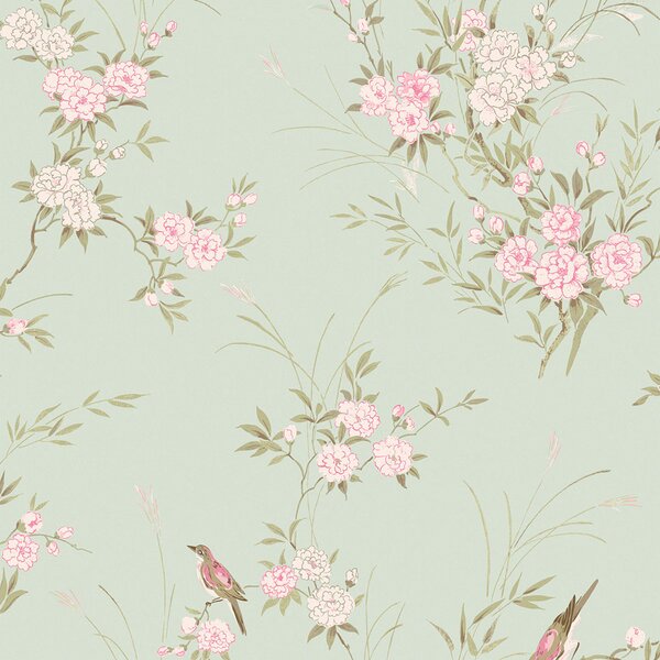 Vliesová tapeta na zeď, zelená, květiny, ptáčci, 125120, Shabby Chic by Rachel Ashwell