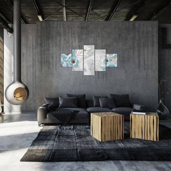 Obraz - 3D modré květy (125x70 cm)