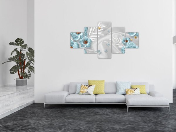 Obraz - 3D modré květy (125x70 cm)