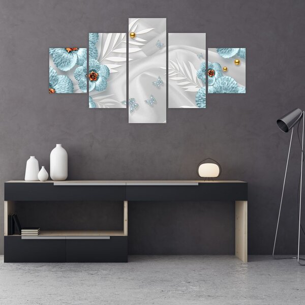 Obraz - 3D modré květy (125x70 cm)