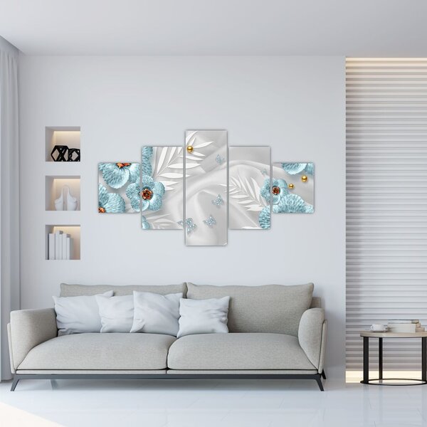 Obraz - 3D modré květy (125x70 cm)