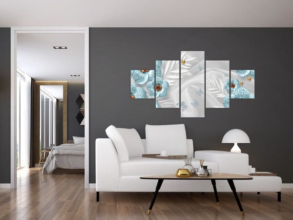Obraz - 3D modré květy (125x70 cm)