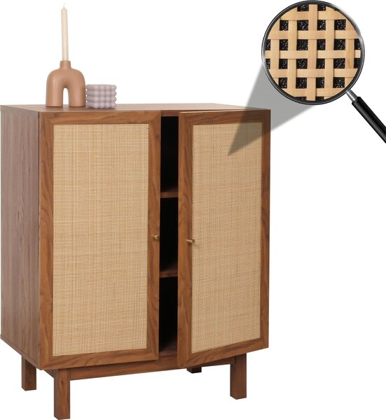 Highboard HWC-M51, komoda skíka píborník, úloné prostory, Kubu ratan 98x79x42cm oechový vzhled