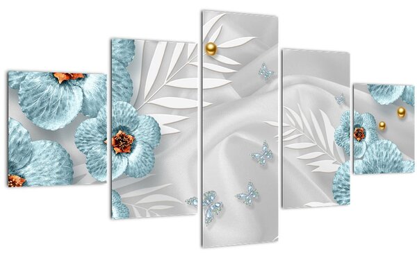 Obraz - 3D modré květy (125x70 cm)
