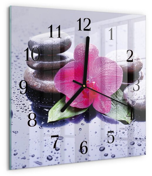 Skleněné hodiny na stěnu Orchidej zskc-30x30-00178091