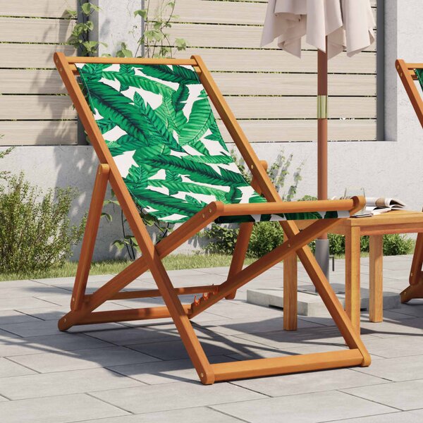 Skládací plážové křeslo vzor listů masivní eukalyptus a textil