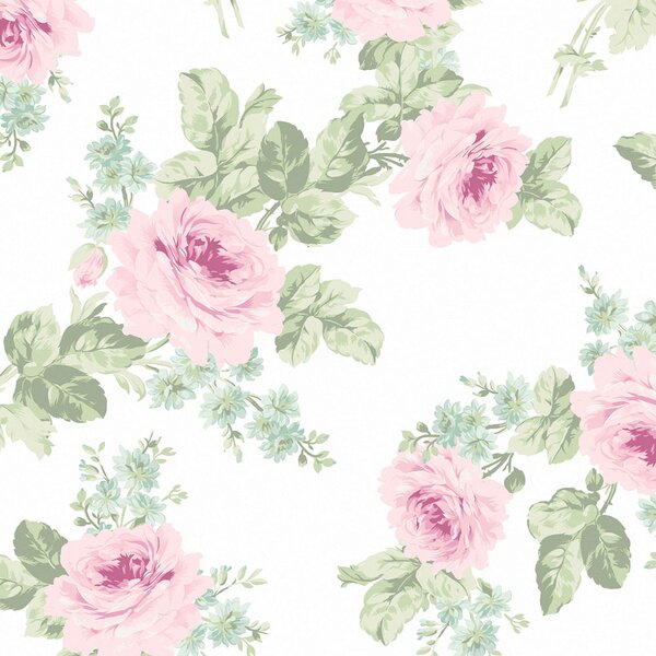 Vliesová tapeta na zeď, růžovo-zelená, květiny, 125111, Shabby Chic by Rachel Ashwell