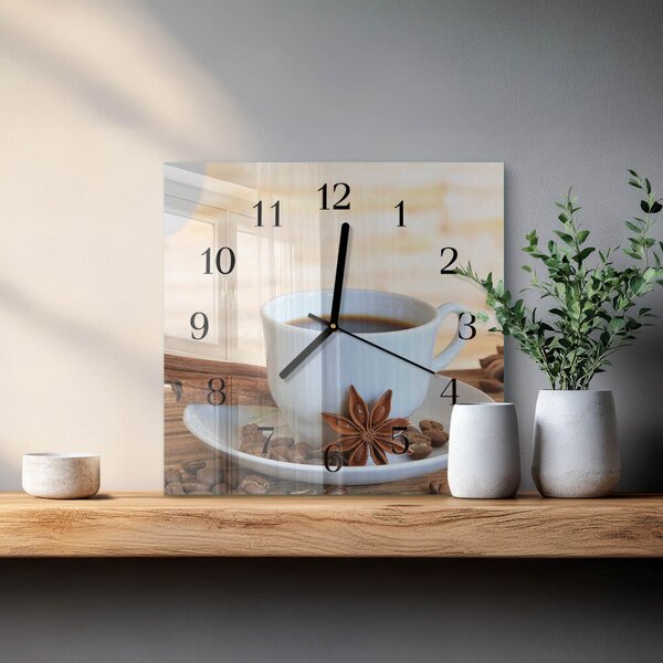 Skleněné hodiny na stěnu Káva zskc-30x30-00179147