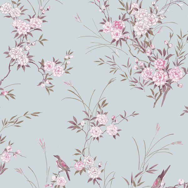 Vliesová tapeta na zeď, modrá, květiny, ptáčci, 125119, Shabby Chic by Rachel Ashwell