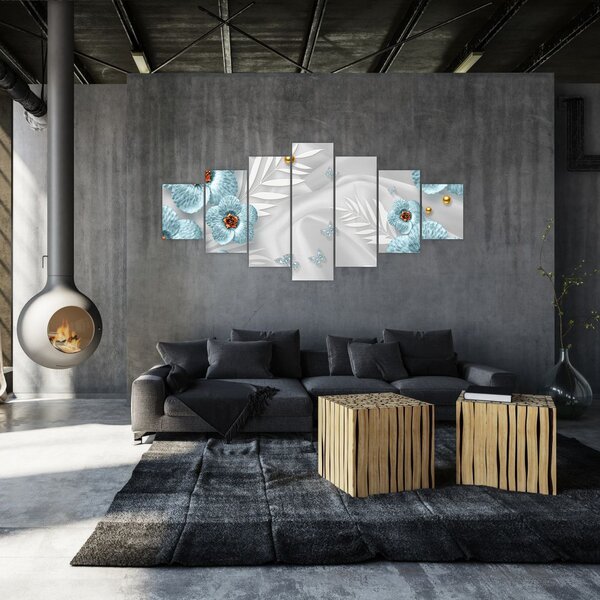 Obraz - 3D modré květy (210x100 cm)