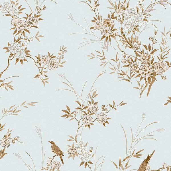 Vliesová tapeta na zeď, modrá, květiny, ptáčci, 125121, Shabby Chic by Rachel Ashwell
