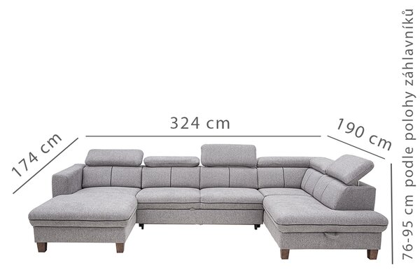 Sedací souprava ZANTE U | 174x324x190 | rozkládací + úložný prostor | VÝBĚR TKANIN a NOŽIČEK