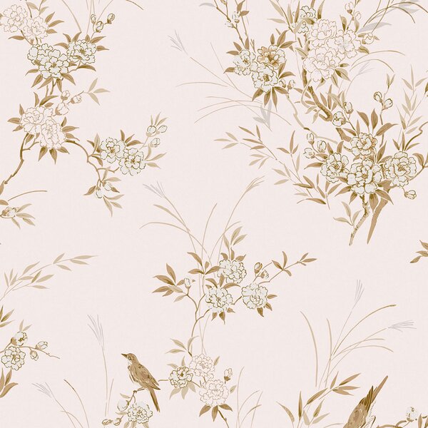 Vliesová tapeta na zeď, růžová, květiny, ptáčci, 125122, Shabby Chic by Rachel Ashwell