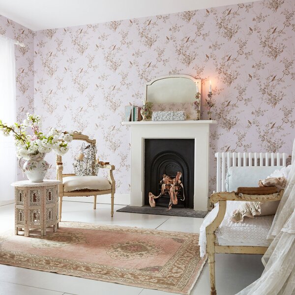 Vliesová tapeta na zeď, růžová, květiny, ptáčci, 125122, Shabby Chic by Rachel Ashwell