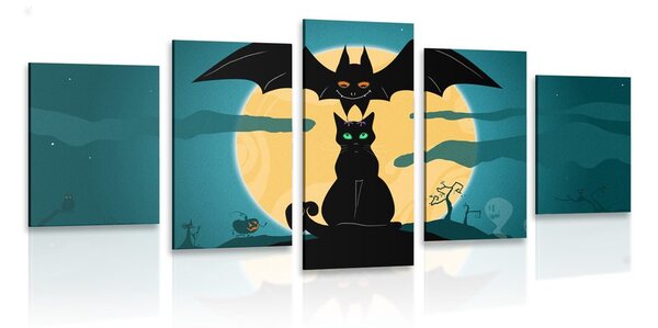5-dílný obraz přátelská strašidla za úplňku měsíce
