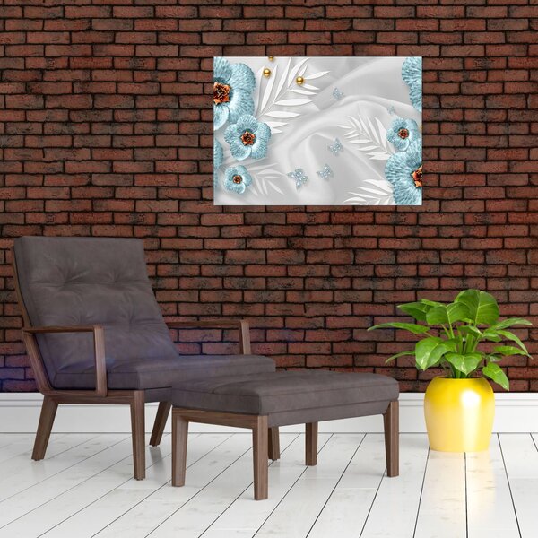 Obraz - 3D modré květy (70x50 cm)