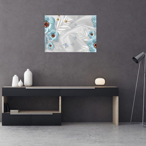 Obraz - 3D modré květy (70x50 cm)