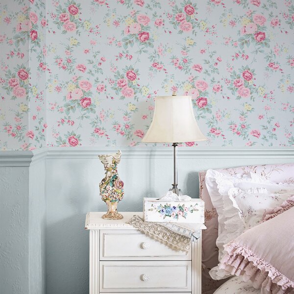 Vliesová tapeta na zeď, modrá, květiny, 125133, Shabby Chic by Rachel Ashwell