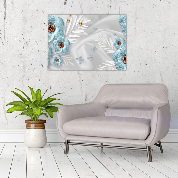 Obraz - 3D modré květy (70x50 cm)