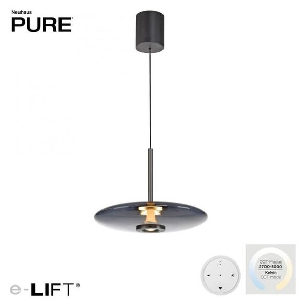Paul Neuhaus Závěsné LED svítilo PURE E-Vitrum, 18W,š. 45 cm, CCT 2700-5700K Barva: Hnědá-opalová