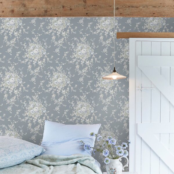 Vliesová tapeta na zeď, šedá, květiny, 125129, Shabby Chic by Rachel Ashwell