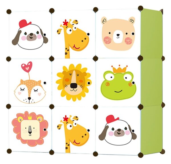 SUPPLIES TOYS dětská modulární skříň, organizér na hračky a oblečení 9x poliček - zelená barva