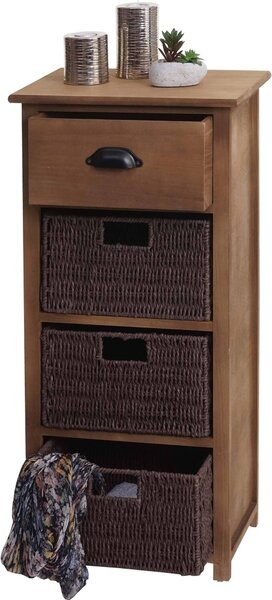 Komoda HWC-K84 s koíky, skíka zásuvková, dřevo 83x40x29cm tmav hndá, koíky tmav hndé