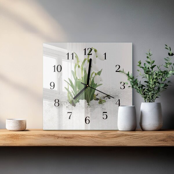Skleněné hodiny na stěnu Sněženka zskc-30x30-00178894